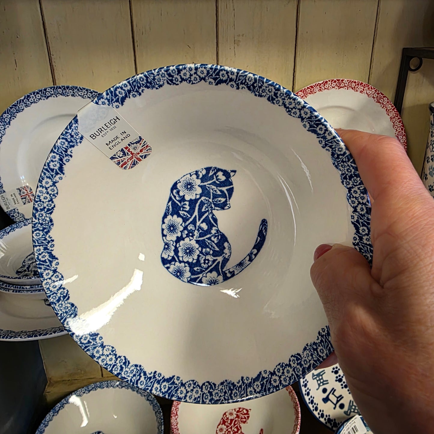 Burleigh ~ BLUE Bowl Calico Cat ~ 8 oz cereal bowl  *** NOT Polish Pottery
