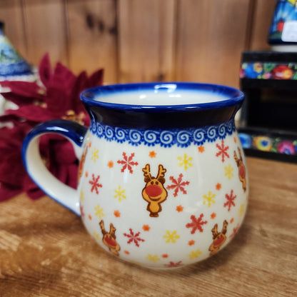 Mug 18 oz 898 Rudolph and snowflakes