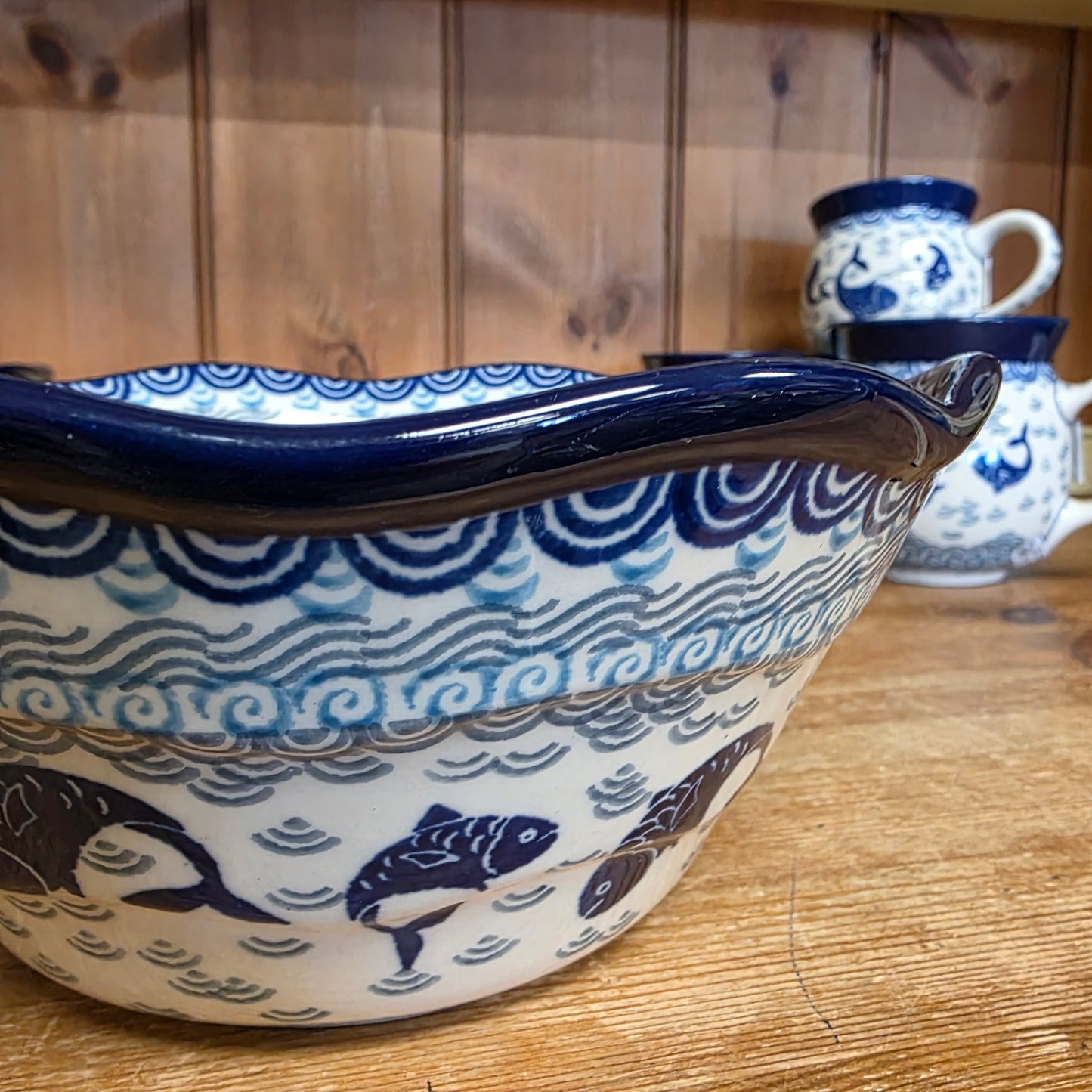 Bowl ~ Wavy Edge ~ Small ~ 8" 2372X ~ Deep Blue Sea ~ Koi Fish