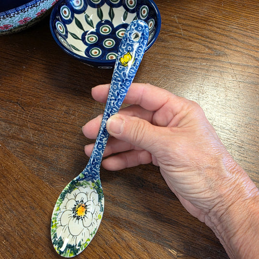 Spoon 8" White flower butterfly