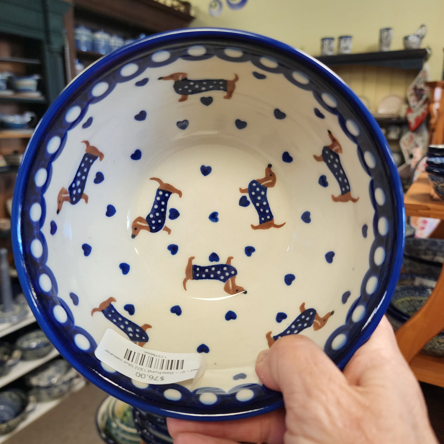 Bowl ~ 6" ~ Dachshund 1322 blue sweater
