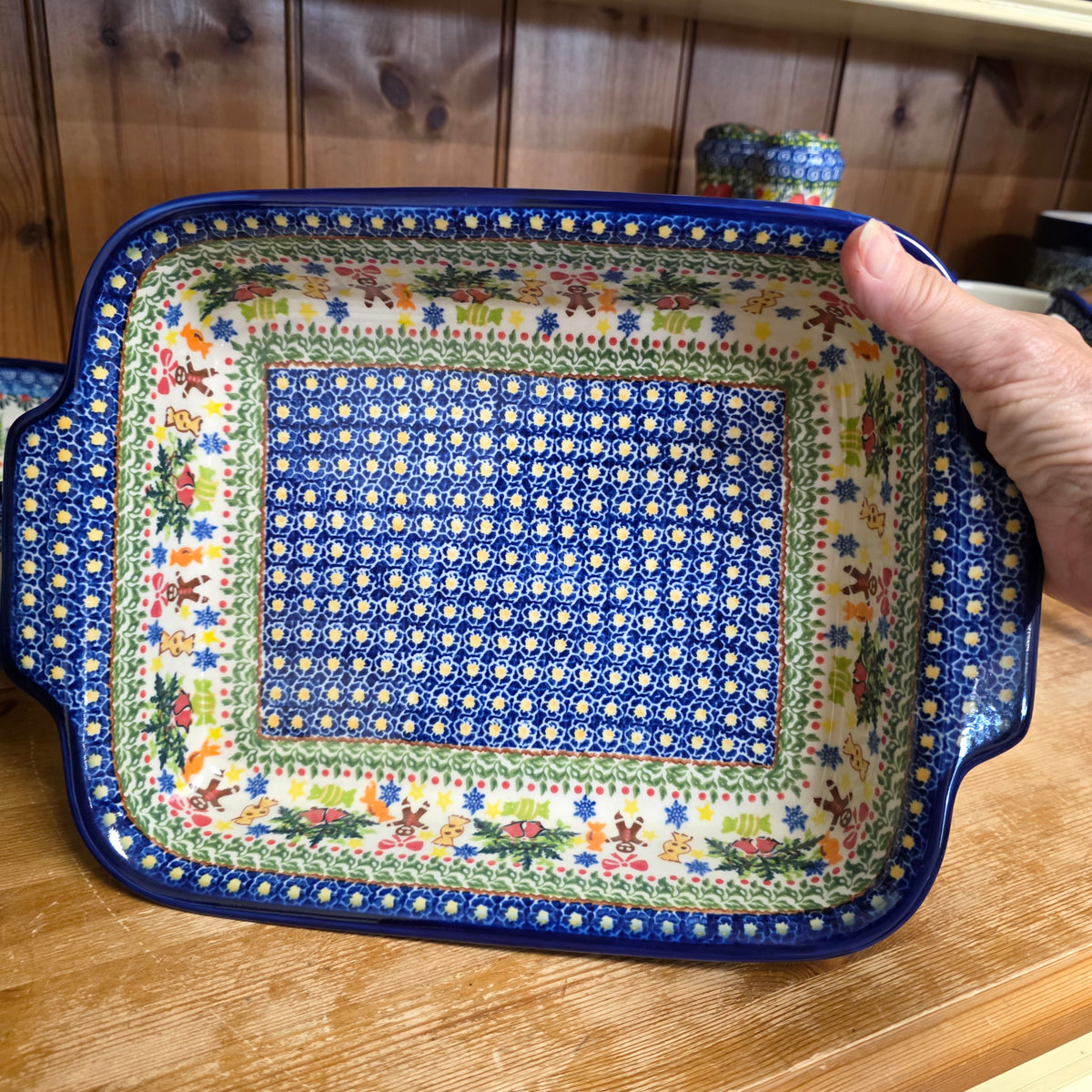 Baker 13"x7x2.25" / Lasagna baker w/tab handles/ 718 Gingerbread candy bells