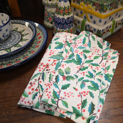 Napkins 18" (Set of 2) ~ Linen Holly Berry (18")  ~ Lithuania