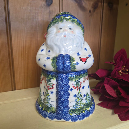 Santa Jar ~ 8" H.  Trees / Pinecone / Cardinal