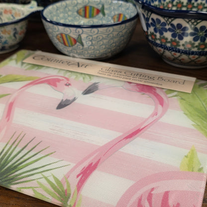 Cutting Board Flamingo / Counter Saver Glass 8" x 10". **Not Polish Pottery