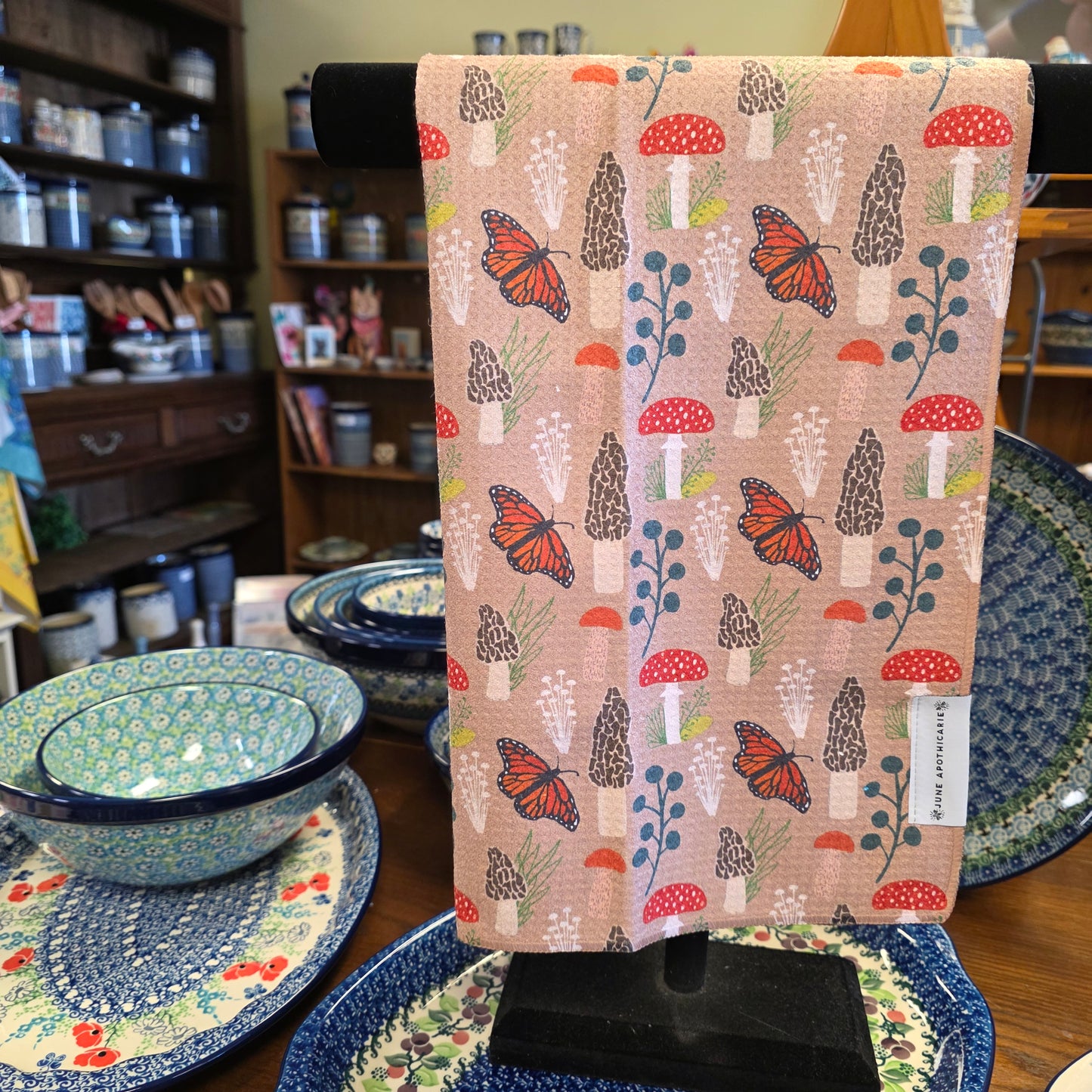 Towel /poly ~ Morels and Monarch Butterflies Waffle Recycled Dish Towel mushroom