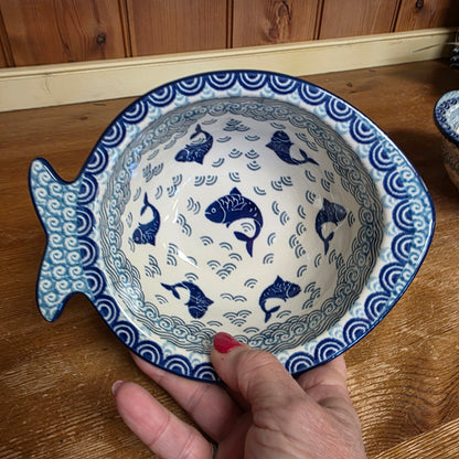 Fish Shaped Bowl ~ Medium 2372X ~ Deep Blue Sea ~ Koi Fish
