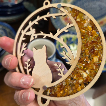Ornament ~ Amber Layered Black Cat Suncatcher/Magnet  (4") #11074