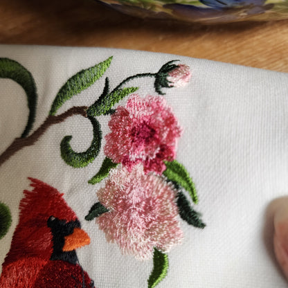 Towel ~ Cardinal Tea Towel with Embroidered Detail