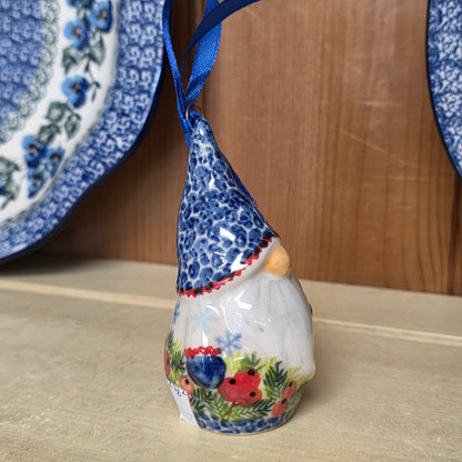 Ornament ~blue hat gnome Santa (4")