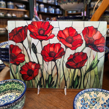 Cutting Board: *Lighter* Poppy Charcuterie Tray: 8x11 inch  Tempered Glass   *** NOT Polish Pottery ***