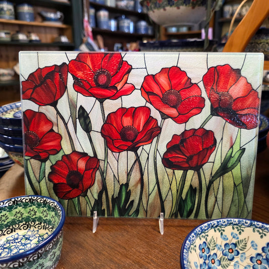 Cutting Board: *Lighter* Poppy Charcuterie Tray: 8x11 inch  Tempered Glass   *** NOT Polish Pottery ***