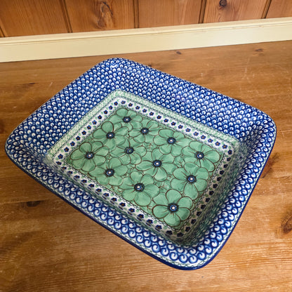Baker   Rectangular w/Rim 12"x10" U408A ~ U4  Green J. Chyla