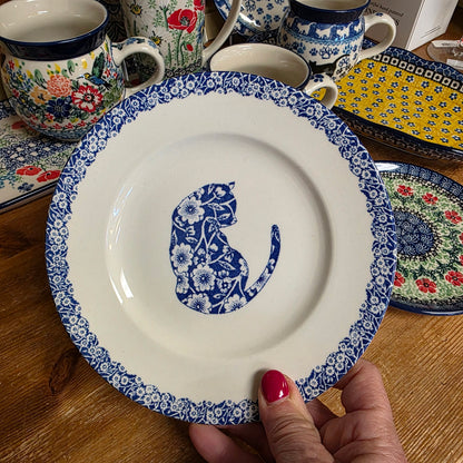 Burleigh ~ BLUE Plate 6.75" Calico Cat  *** NOT Polish Pottery