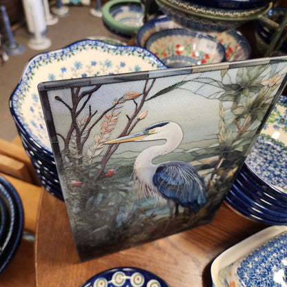 Cutting Board: Blue Heron 8x11 inch  Tempered Glass
