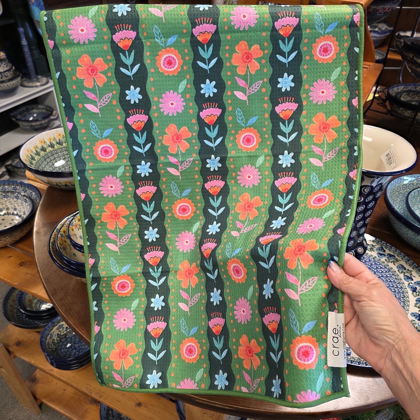 Towel /poly ~ Molly / Green stripe flowers