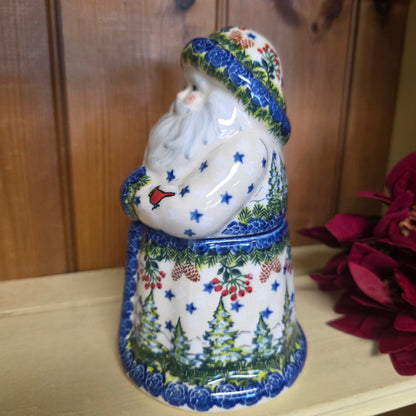 Santa Jar ~ 8" H.  Trees / Pinecone / Cardinal