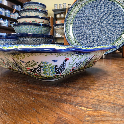 Bowl ~ 9.5" square  Black & White Chickens