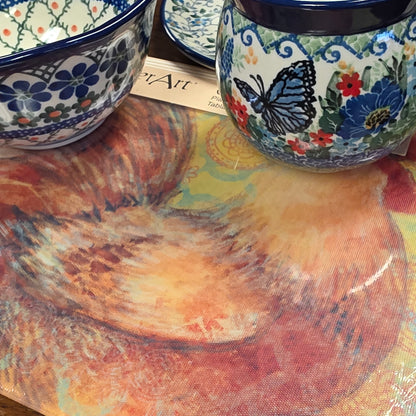 Cutting Board Fancy Rooster / Counter Saver Glass 8" x 10". **Not Polish Pottery