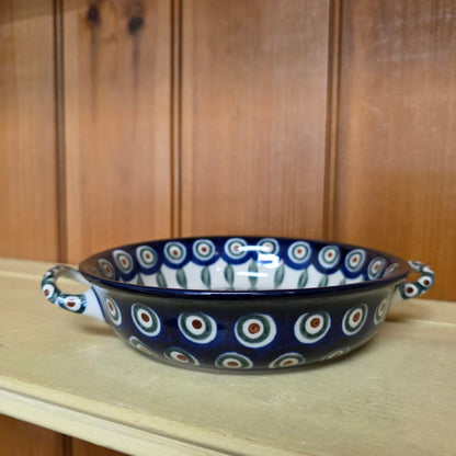 C40 ~ Round Baker w/handles - 6-3/4"    C40-0054X  Peacock pf0526