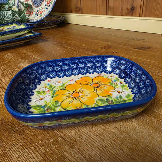 Dish ~ 6"x4.5" / Yellow flowers