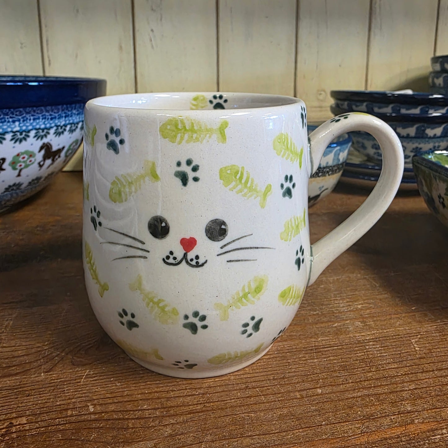 Mug Green 11oz Kitty / Fish Bones