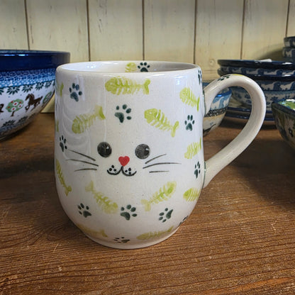 Mug Green 11oz Kitty / Fish Bones