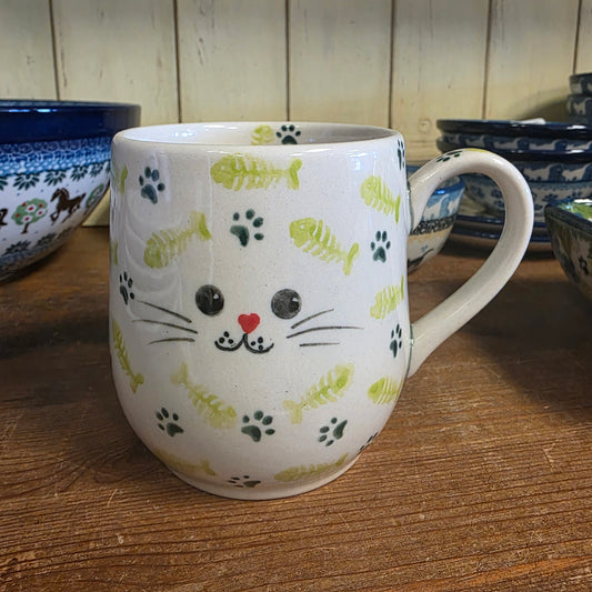 Mug Green 11oz Kitty / Fish Bones