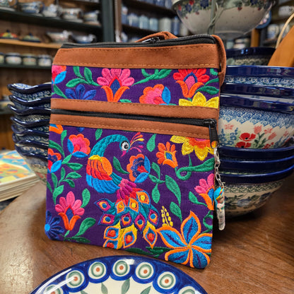Embroidered Peacock purple ~  Faux Leather Crossbody Purse
