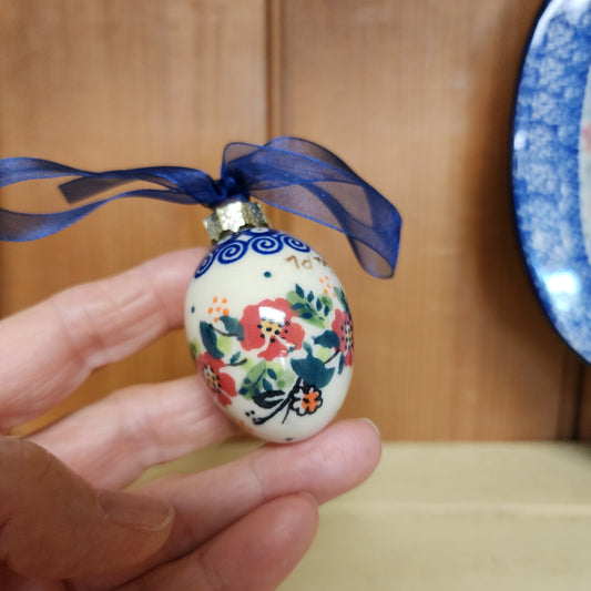 Egg Ornament Blue swirls on top / small 1.5" egg