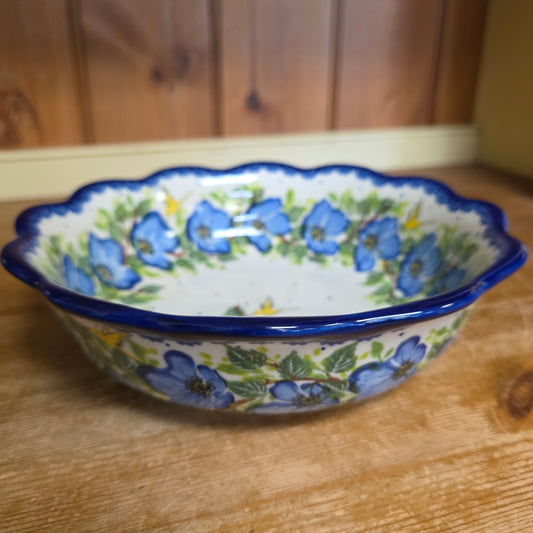 Bowl 9" ruffle / 1166 Yellow Bird blue flowers