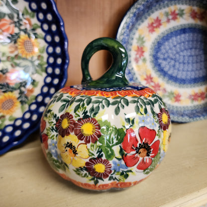 Pumpkin  5.5" green top /red /yellow flowers A