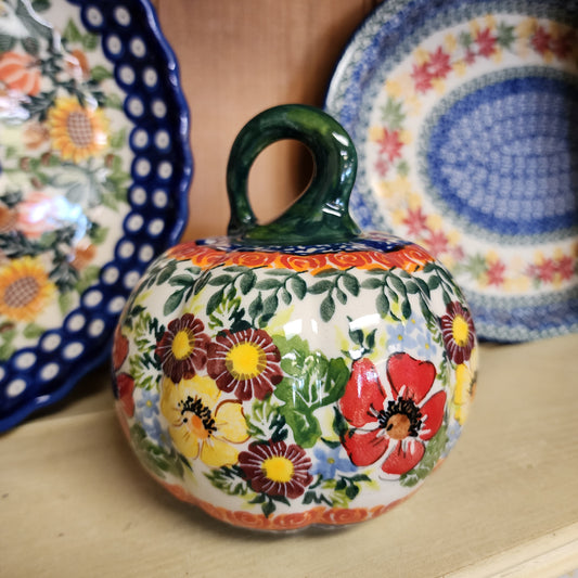 Pumpkin  5.5" green top /red /yellow flowers A