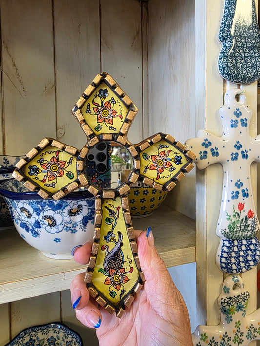 Mirror ~ Cross 8"x6" Yellow *NOT POLISH POTTERY