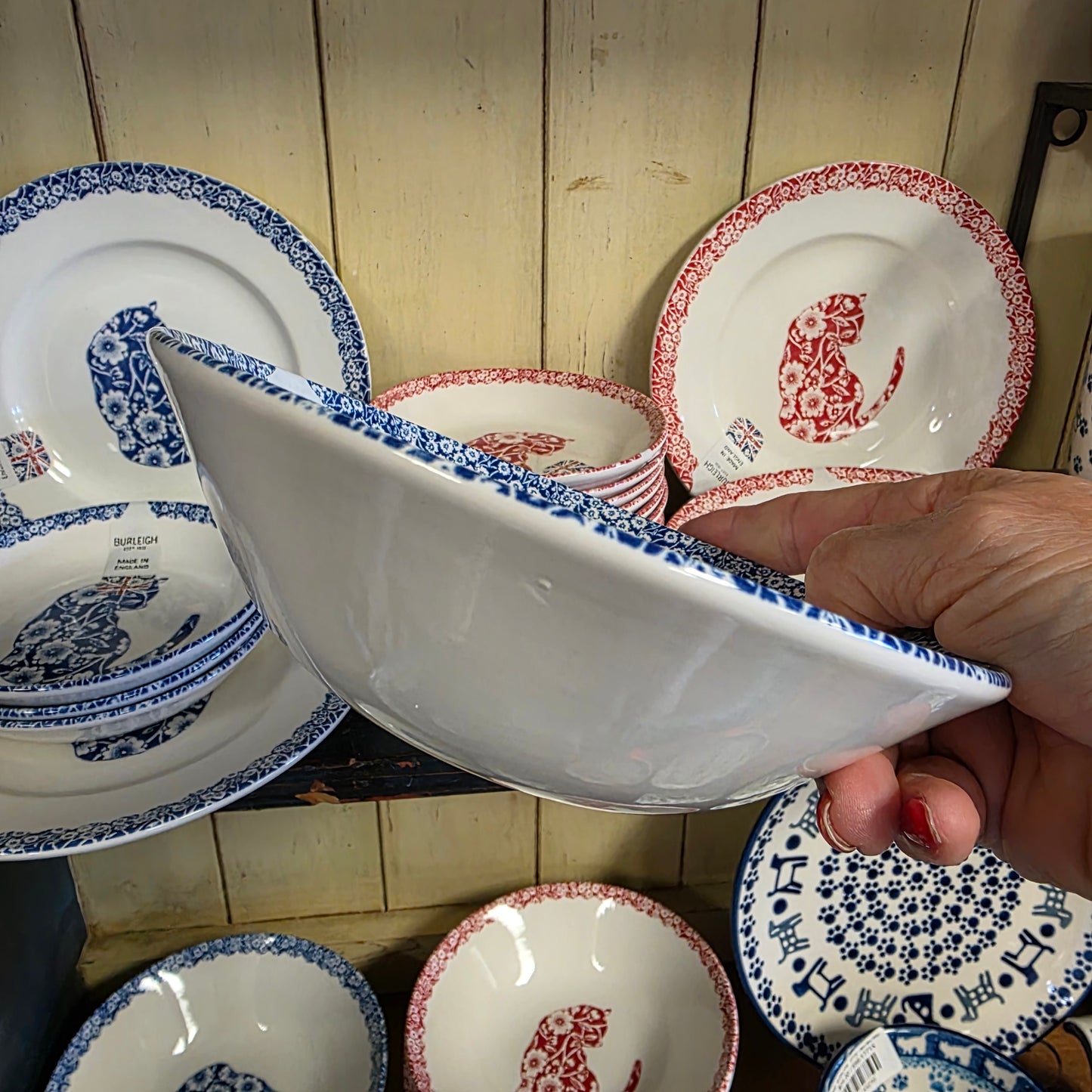 Burleigh ~ BLUE Bowl Calico Cat ~ 8 oz cereal bowl  *** NOT Polish Pottery