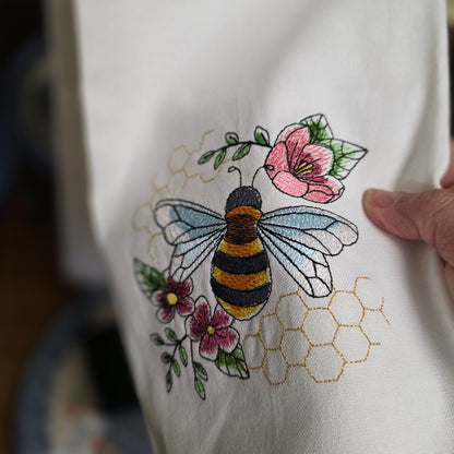 Towel ~ Bee among the flowers embroidered tea towel