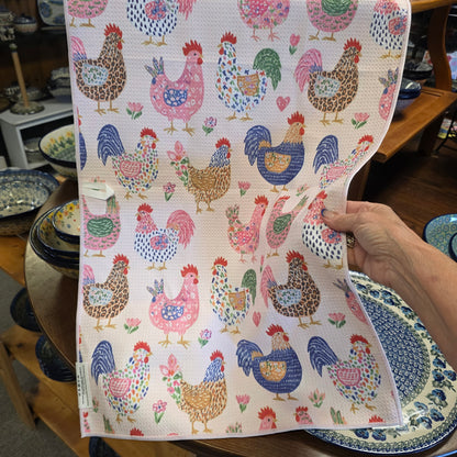 Towel /poly ~ Big Chickens Waffle Dish Towel