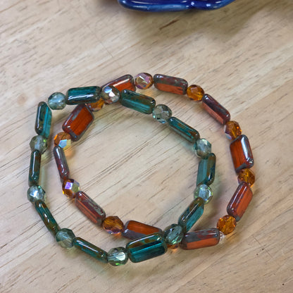 Jewelry ~ 2 pc Orange/Aqua stretch bracelet Czech