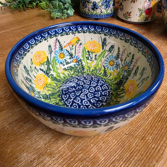 Bowl 5" / 12 oz ~ pink/blue / black birds