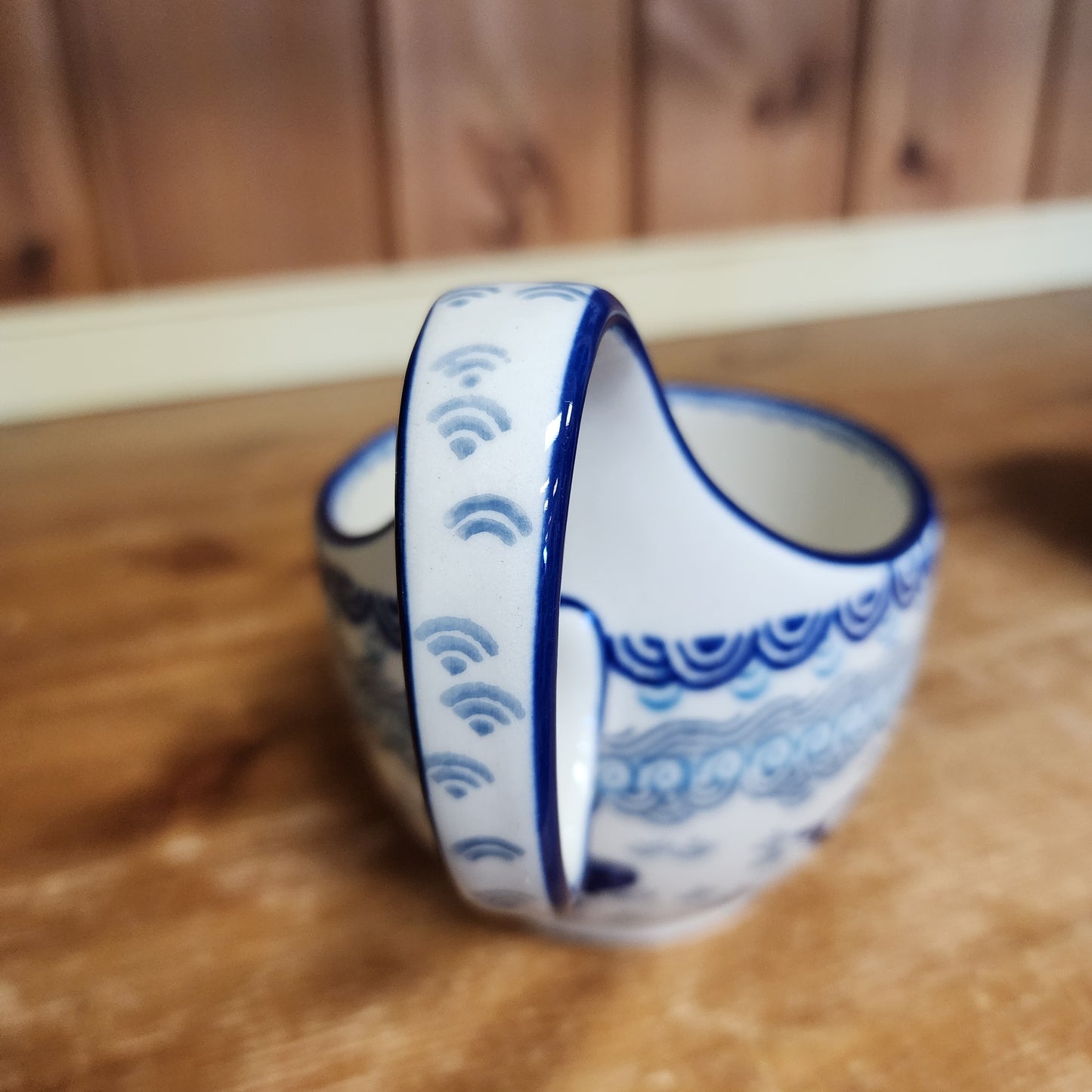 Bowl w/ Loop Handle ~ 16 oz 2372X ~ Deep Blue Sea ~ Koi Fish