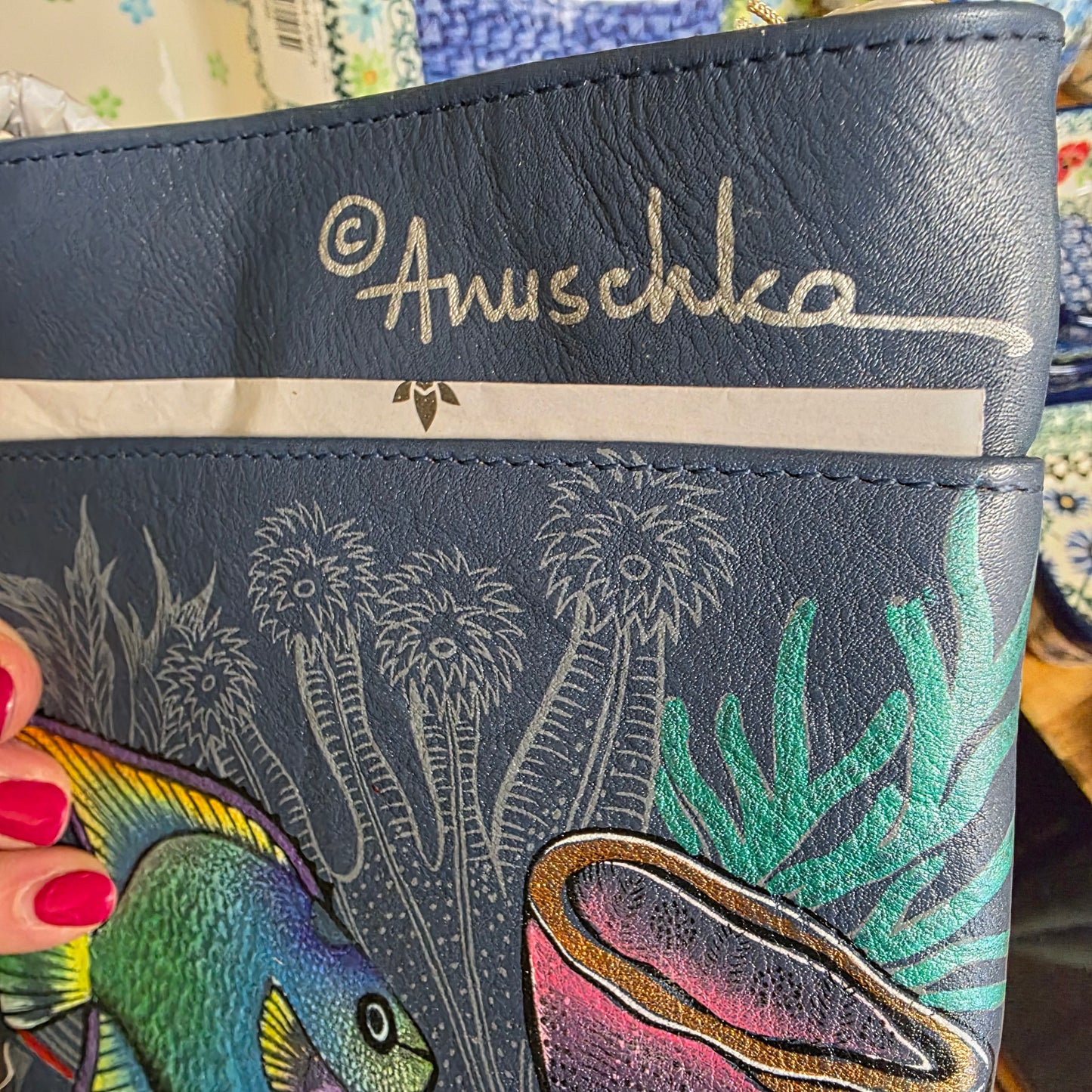 Anuschka ~ Crossbody Blue / Sealife  Double Zip Travel bag