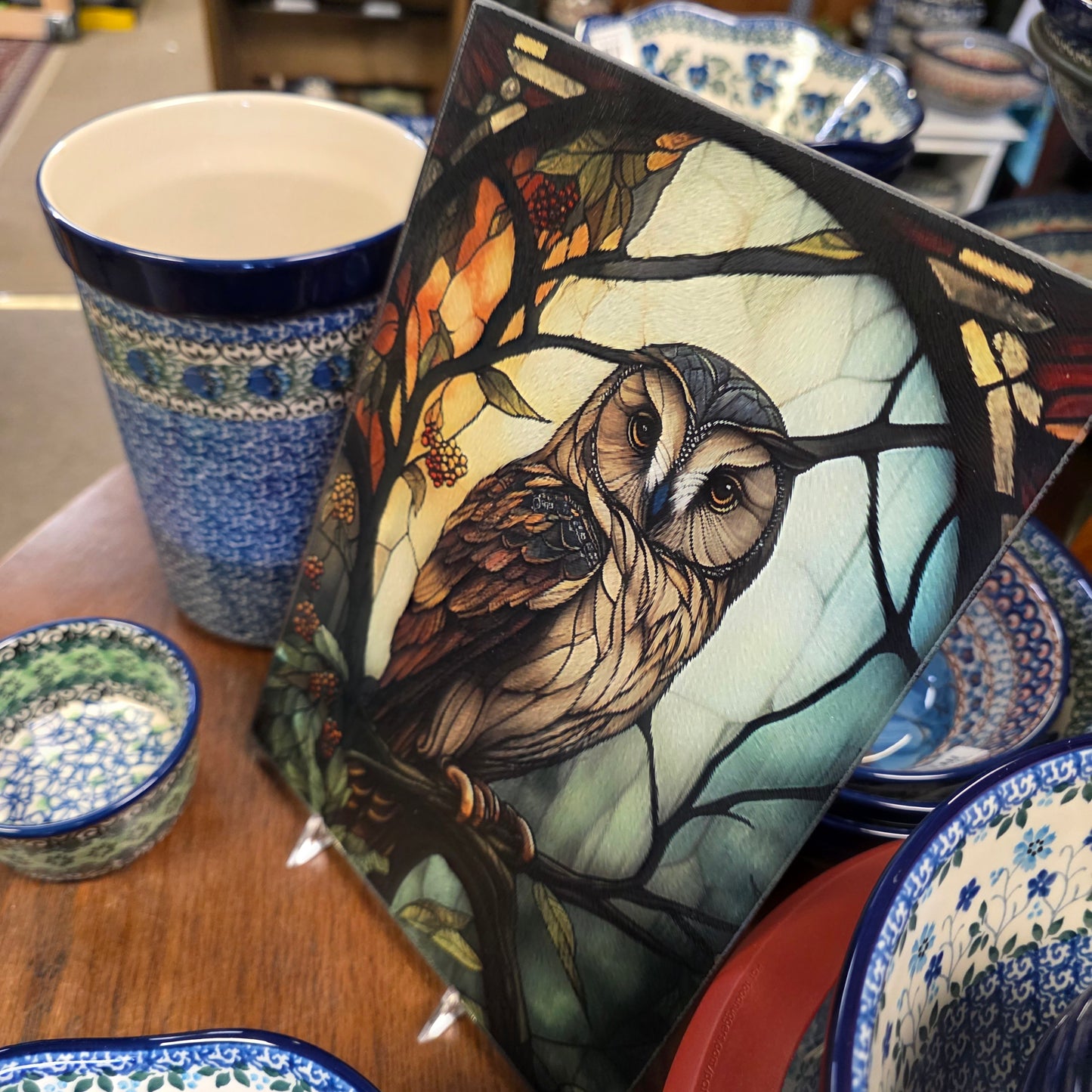 Cutting Board: Owl Charcuterie / Serving Tray: 8x11 Inch  Tempered Glass   *** NOT Polish Pottery ***