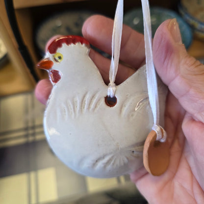 Ornament ~ (D) White Chicken with Egg (3")   **NOT POLISH POTTERY**