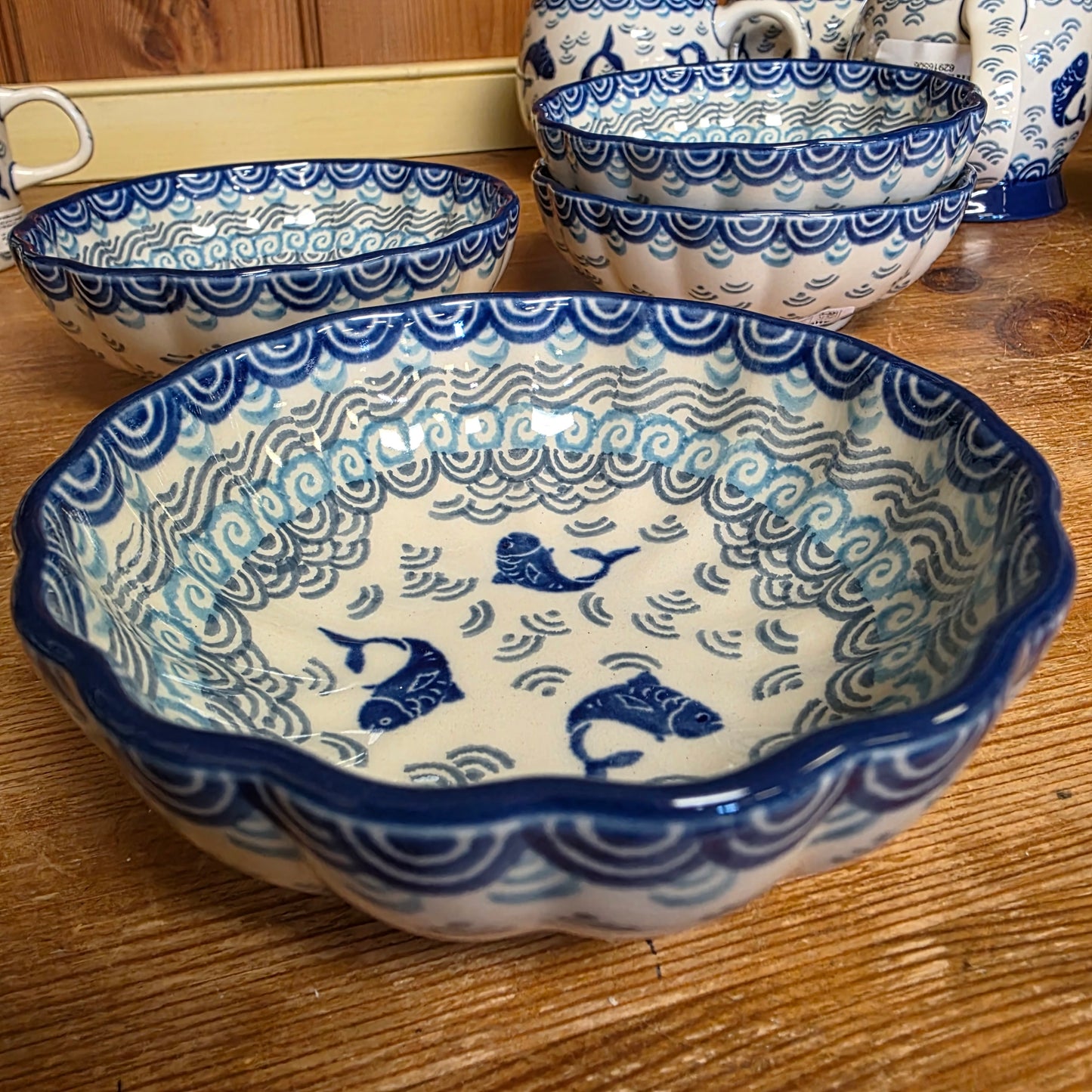 Bowl ~ Scalloped ~ 4.5" 2372X ~ Deep Blue Sea ~ Koi Fish