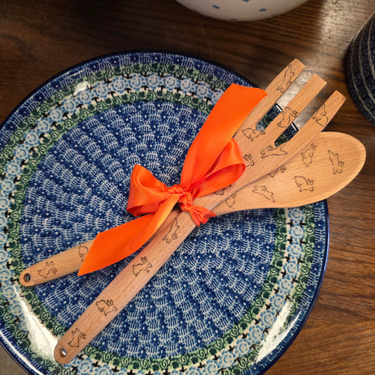 Wood 2 Pc Bunny set ~ Spoon & Fork Salad Serving