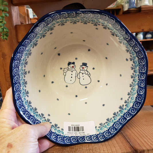 Bowl ~ Wavy Edge ~ Small ~ 8" 691-2793X  ~ Frost & Flurry Snowman / 5 cups