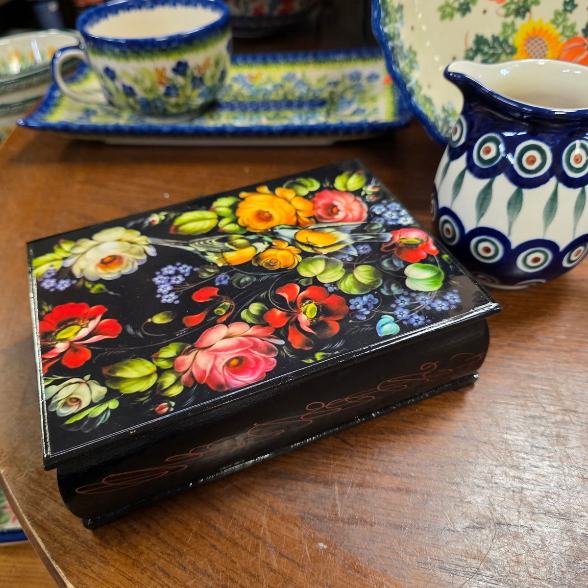 Box Zhostovo Flowers Handmade Lacquer Jewelry Box ~ Made in Serbia