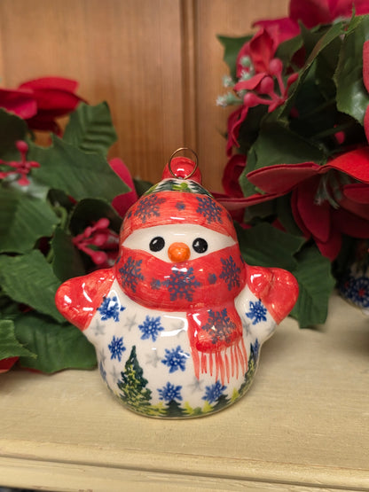Snowman red scarf / green trees (3")