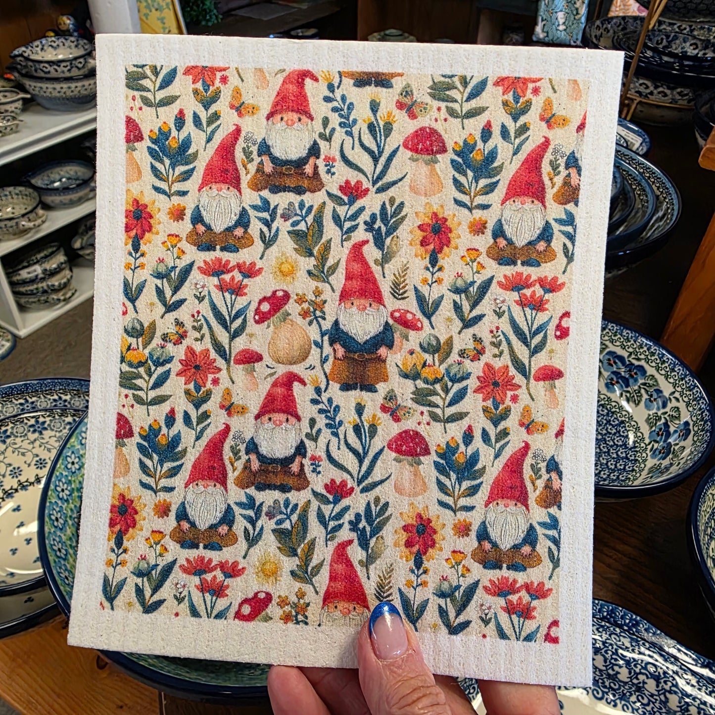 Dishcloth Summer gnomes and mushrooms  (Swedish Dishcloth)