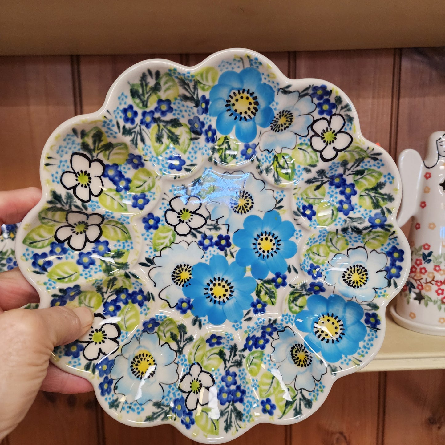 Egg Plate ~ Blue/green/yellow 9"